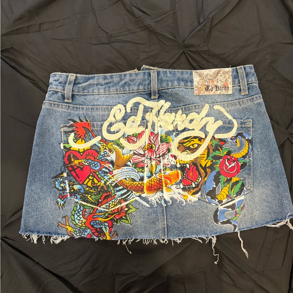 Ed Hardy denim mini skirt size Medium
